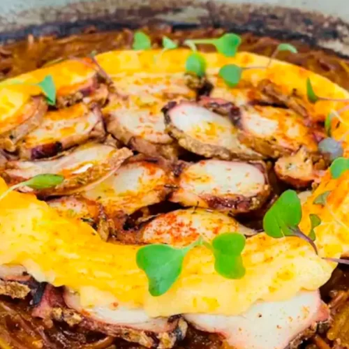 Fideua con carpaccio de pulpo